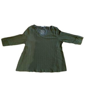 🆕 Westport Women 1X Olive Green Knit Lined V Neck 3/4 sleeve sweater top shirt